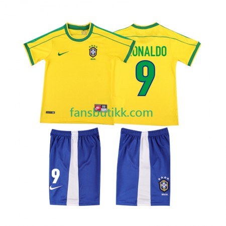 Fotballdrakt Brasil Ronaldo 9 Barn Retro Hjemmetrøye 1998 Kortermet